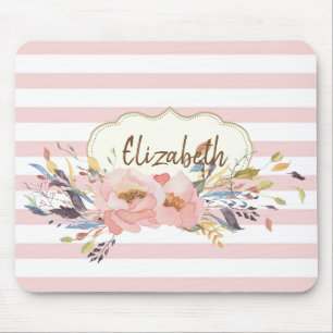 Adorable Watercolor Flowers,Stripes -Personalised Mouse Pad