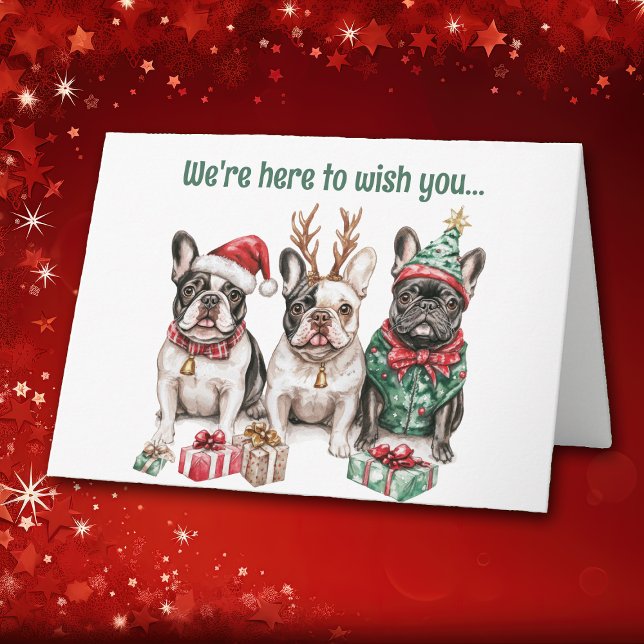 Adorable Watercolor French Bulldogs Christmas Card (Creator Uploaded)