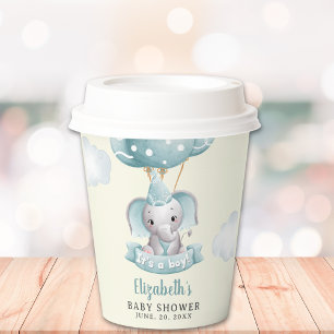 Adorable Watercolor Gray Elephant Baby shower Boy Paper Cups