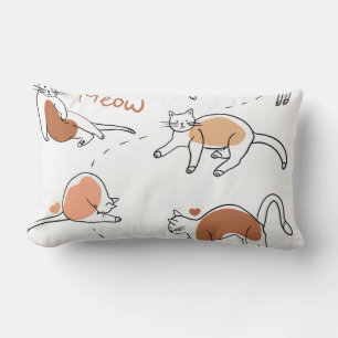 Adorable watercolor Kids nursery Cat white brown Lumbar Cushion