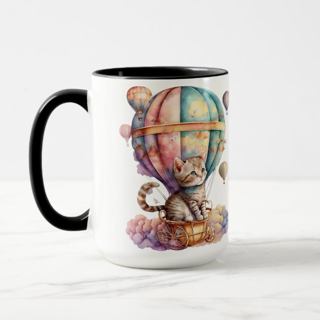 ADORABLE WATERCOLOR KITTENS IN HOT AIR BALLOONS MUG (Left)
