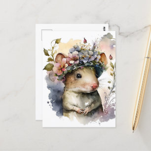Adorable Watercolor Mouse Postcard
