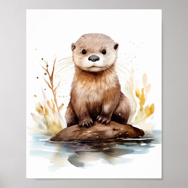 Adorable Watercolor Otter Poster (Front)