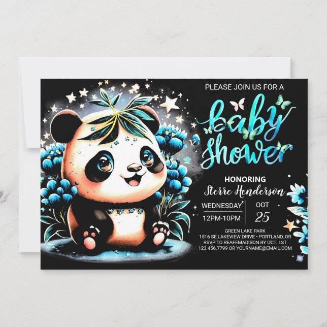Adorable Watercolor Panda Magic Boy Baby Shower Invitation (Front)