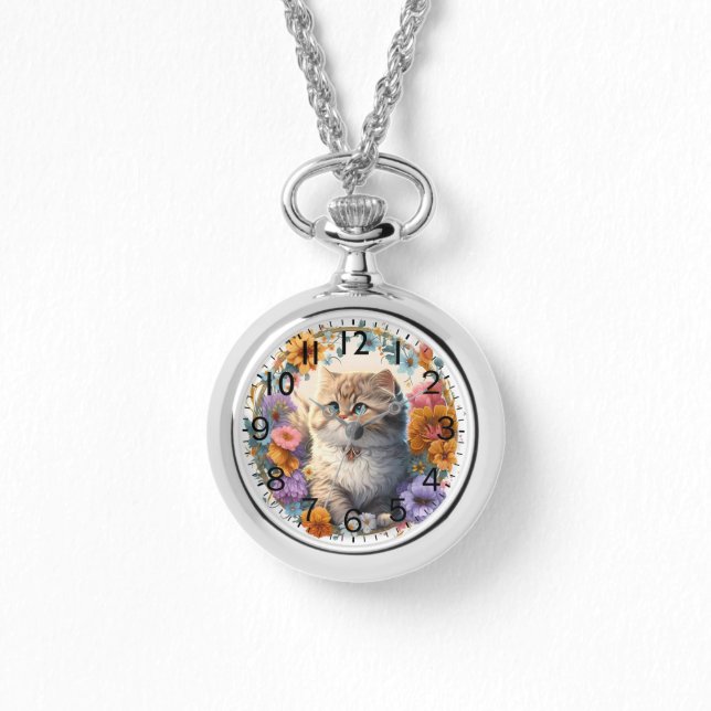 Adorable Watercolor Persian Kitten Print Watch (Front)