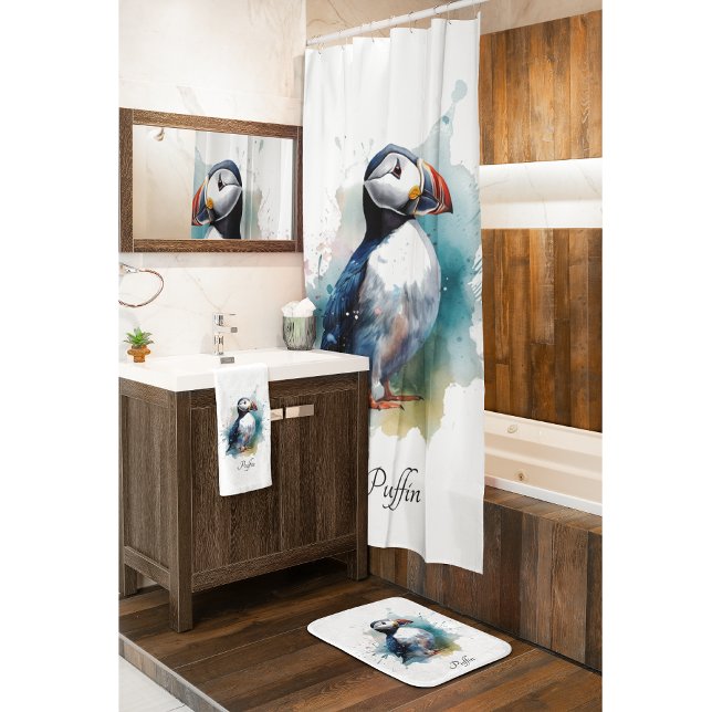 Adorable Watercolor Puffin, custom Bath Mat (Creator Uploaded)
