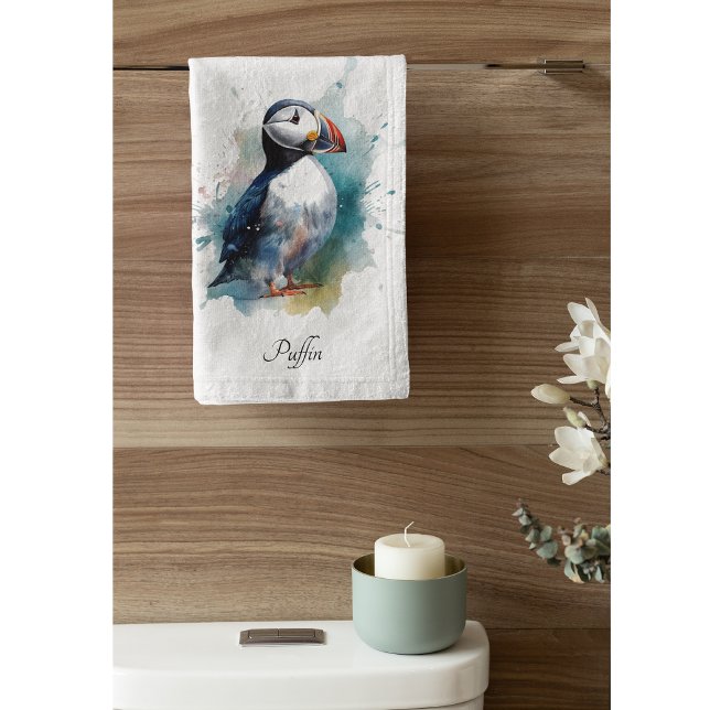 Adorable Watercolor Puffin, custom Bath Towel Set (Creator Uploaded)