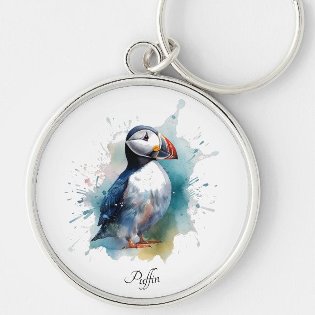Adorable Watercolor Puffin, custom Key Ring (Front)