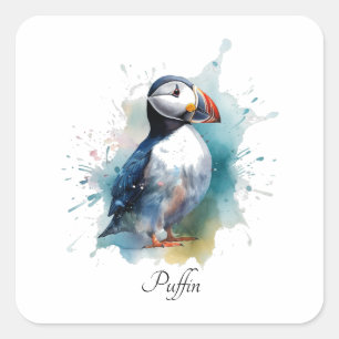 Adorable Watercolor Puffin, custom Square Sticker