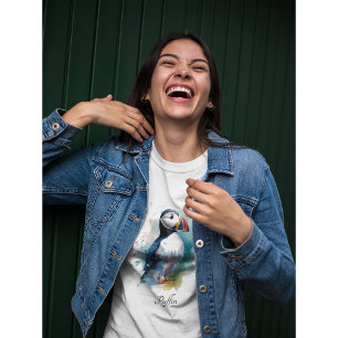 Adorable Watercolor Puffin, custom T-Shirt