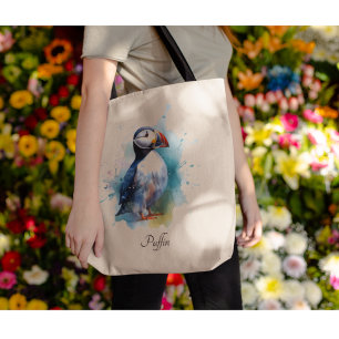 Adorable Watercolor Puffin, custom Tote Bag