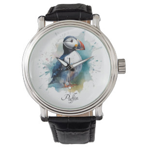 Adorable Watercolor Puffin, custom Watch