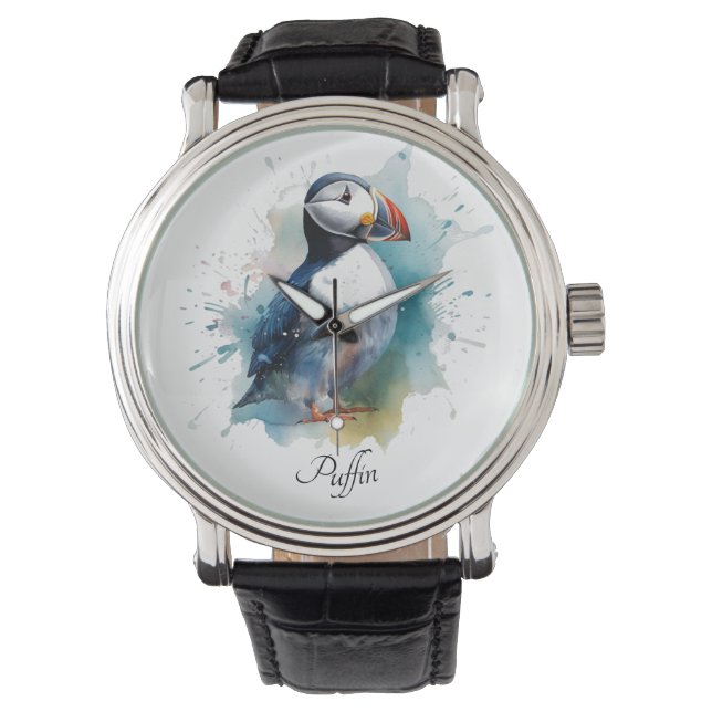 Adorable Watercolor Puffin, custom Watch (Front)