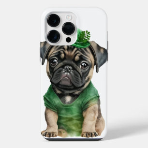 ADORABLE WATERCOLOR PUG DRESSED IN GREEN iPhone 14 PRO MAX CASE