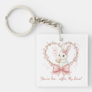 Adorable Watercolor Rabbit - Customizable Text Key Ring