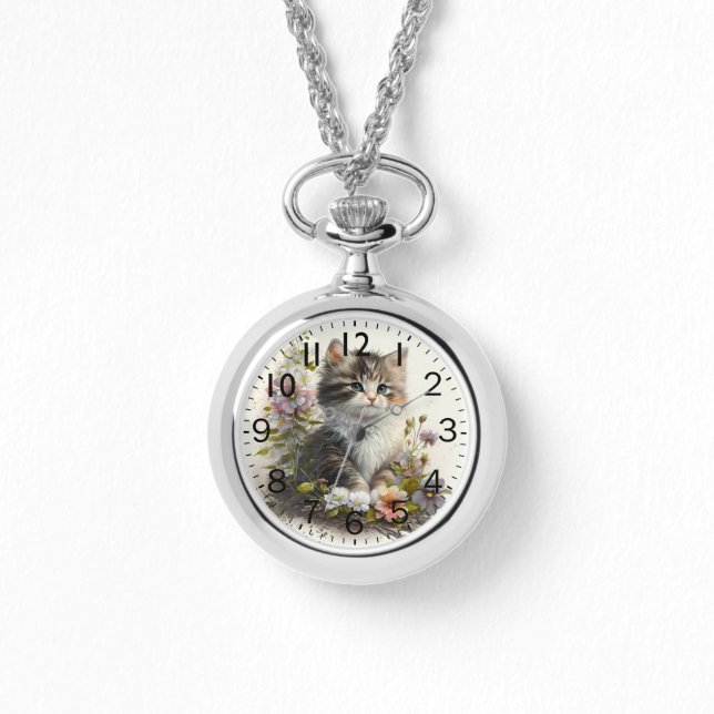 Adorable Watercolor Ragamuffin Kitten Print Watch (Front)