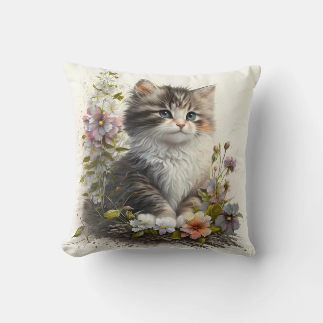 Adorable Watercolor Ragamuffin Kittens Print Cushion (Front)