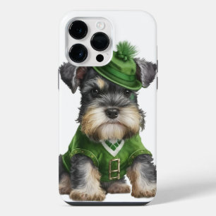 ADORABLE WATERCOLOR SCHNAUZER DOG DRESSED IN GREEN iPhone 14 PRO MAX CASE
