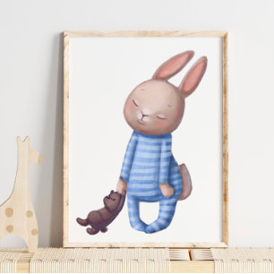 Adorable Watercolor Sleepy Bunny Wall Print