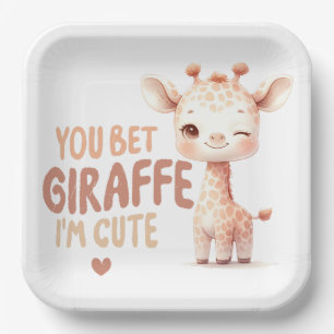 ADORABLE WATERCOLOR TAN BABY GIRAFFE PAPER PLATE