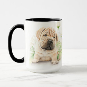 ADORABLE WATERCOLOR TAN SHAR PEI PUPPY DOG MUG