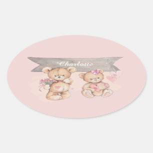 Adorable Watercolor Teddy Bear Baby Shower Square  Oval Sticker