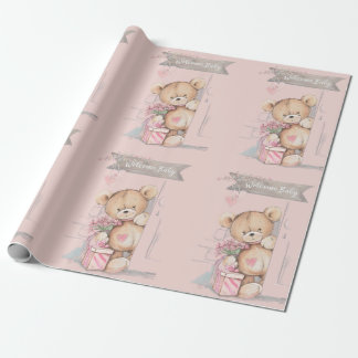 Adorable Watercolor Teddy Bear Welcome Baby Wrapping Paper