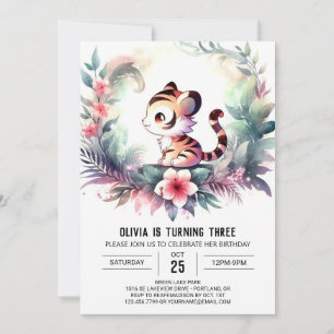 Adorable Watercolor Tiger Birthday Invitation