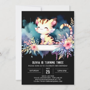 Adorable Watercolor Tiger Birthday  Invitation