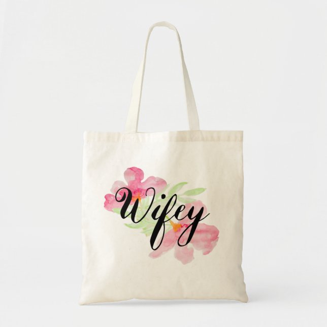 Adorable Watercolor Wifey Graphic Tote Bag (Front)
