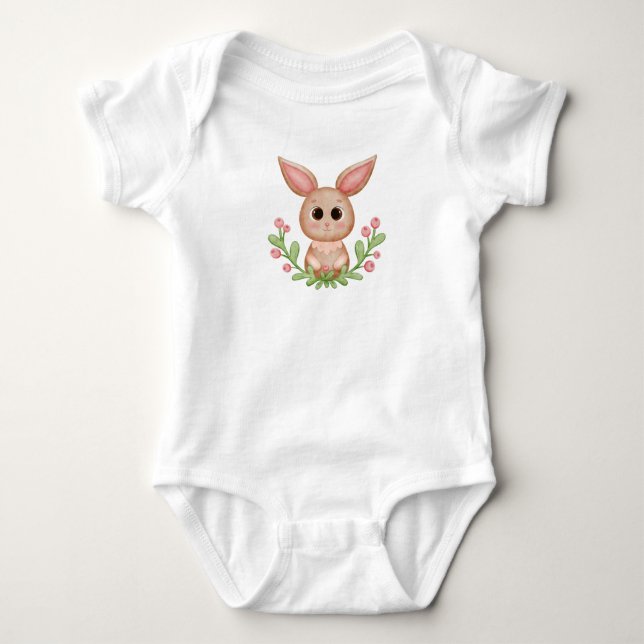 Adorable Watercolour Bunny Baby Bodysuit (Front)