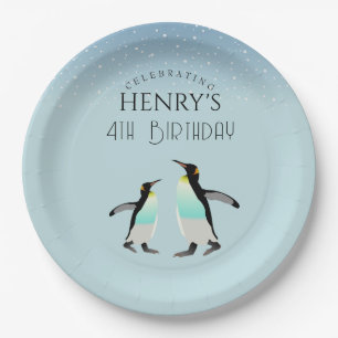 Adorable Watercolour Penguin Arctic Birthday Paper Plate