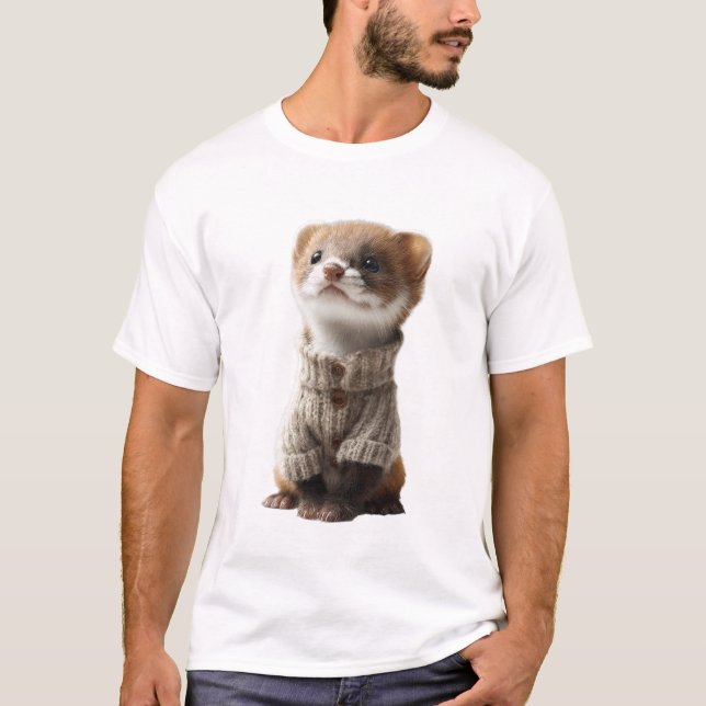 Adorable Weasel wearing Knitted Sweater (Front)