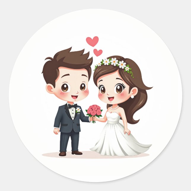 Adorable Wedding Couple Sticker  (Front)