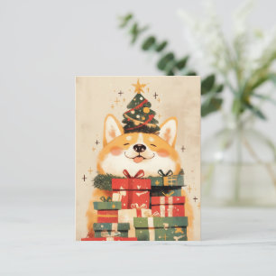 Adorable Welsh Corgi with Christmas Gifts Holiday Postcard