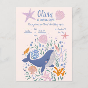 Adorable whale and sea life invitation postcard