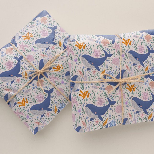 Adorable Whale and Sea Life Wrapping Paper (Creator Uploaded)
