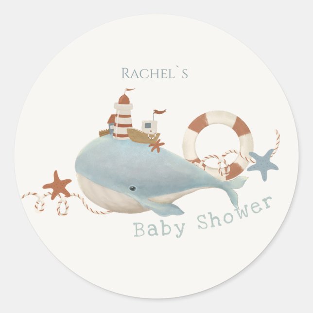 Adorable Whale Baby Shower Classic Round Sticker (Front)