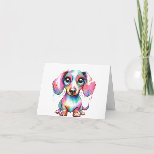 Adorable Whimsical Dachshund Puppy Card (Front)