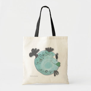 Adorable Whimsical Fish Art Blue and Green Tote Bag
