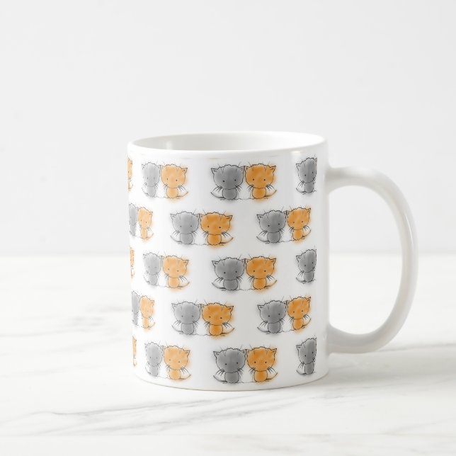 Adorable Whimsical Kittens Orange and Grey Coffee Mug (Right)