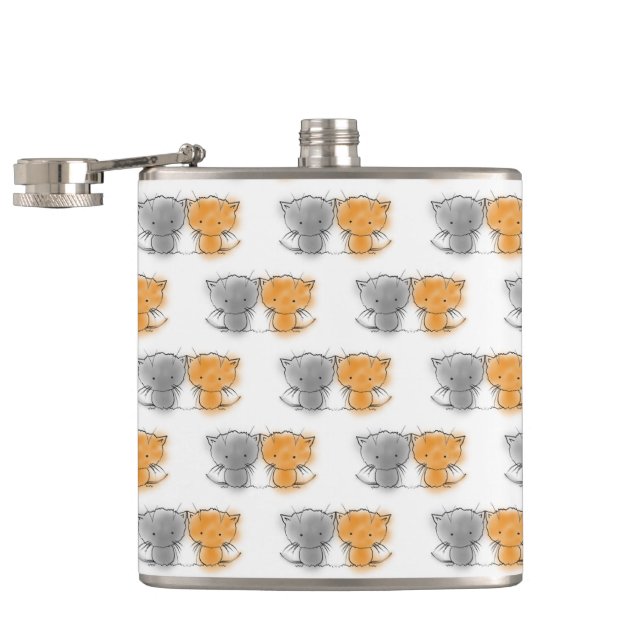 Adorable Whimsical Kittens Orange and Grey Hip Flask (Opened)