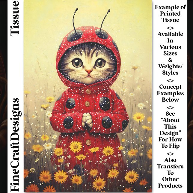 Adorable Whimsical Ladybug Kitten DA5F Decoupage Tissue Paper (Creator Uploaded)