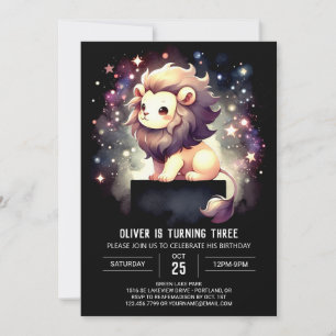 Adorable Whimsical Lion Birthday Invitation