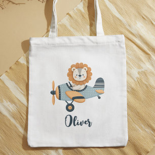 Adorable Whimsical Lion on Charming Aeroplane Tote Bag