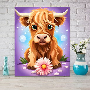 Adorable Whimsical Scottish Highland Cow AI  Poster
