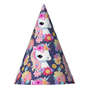 Adorable White Baby Unicorn with Flowers Party Hat