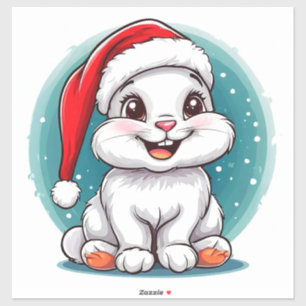 Adorable White Bunny in Santa Hat