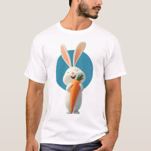 Adorable White Cartoon Bunny Holding a Large T-Shirt