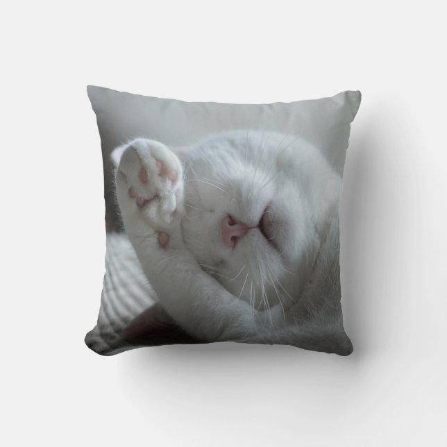 Adorable White Cat Throw Pillow (Front)